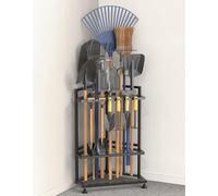 Lovind Garden Tool Organizer for Corner,Metal Yard Tool Organizer for Long-Handled Tools/Rakes/Brooms,Side Garden Pocket,Heavy Duty Steel Yard Tool Storage Rack for Garage,Shed, Outdoor