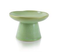 LOVINFURBABY Wide Shallow 6.1" Raised Cat Bowls, Ceramic Elevated Food Bowl for Flat Faced Cats and Small Dogs, Porcelain Feeder Bowl, Stress Free, Protect Cat’s Spine, Green