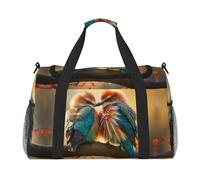 Loving Bird print Carry on Luggage for Women Men Shoulder Weekender Crossbody Bag for Yoga Travel Must Haves, Black, One Size