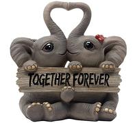 Loving Elephant Couple Figurine with Together Forever Sign and Heart Shape Trunks For Decorative Girls Bedroom Decor Statues Or Romantic Anniversary & Valentine's Day Gifts For Girlfriend and Women