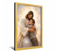 Loving Eyes Modern Christian Art Jesus and Boy LDS Prints Bible Verse Wall Art Nursery Children Canvas Painting Christian Gifts Indoor Decor for Home Living Room Bedroom Farmhouse Framed Ready to Hang