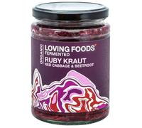 Loving Foods Award Winning *Organic & Made in the UK* Ruby Sauerkraut (475g) Raw, Unpasteurised & Bursting with Beneficial Live Bacteria (1 x Jar)
