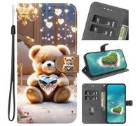Loving Glowing Glitter Bear Pattern Phone Pocket for Samsung Galaxy A05s Case Book style Side Flip Wallet Magnetic with Card Slots Wrist Strap Girls Chic Personalised Protective