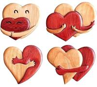 Loving Hearts Wood Intarsia Pinback Button,A Hug from My Heart for You Handmade Wood Carvings,Loving Hearts Intarsia Ornament,A Hug from My Heart to Yours (4PCS)