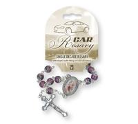 Loving Jesus Car Rosary St Cristopher Junction Protection Motorists Travellers Drivers Pink Marble Effect