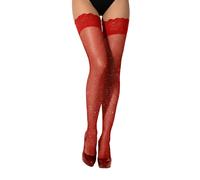 Loving Joy Women's Fishnet Thigh High Stockings with Rhinestones in Red Loving Joy Red One Size