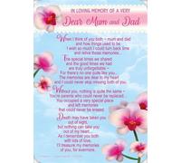 Loving Memory Graveside Memorial Card 6.25" x 4.25" Blue with Pink Orchids - Dear Mum & Dad
