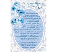 Loving Memory Graveside Memorial Card - Blue and White Dear Son 6x4