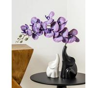 Loving Pair of Elephants,with Flower,Modern Ceramic Decor Statue,Good Luck Elephant,for Bookshelf Living Room Office Table Shelf Decorations.Gifts for Lover, Wife, Mother. (Black white purple)