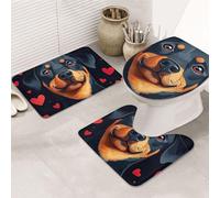 Loving Peach Black Dog Bathroom Rugs Sets 3 Piece, Soft Absorbent Memory Foam Bath Mats And U Shaped Contour Toilet Rug, Home Decoration, Quick Dry