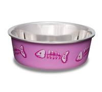 Loving Pets Stainless Steel Bella Non-Slip Dishwasher Safe & Bacteria Resistant Metallic Pet Dish - Pink Fish Skeleton - X-Small (284 ml)
