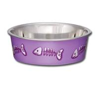 Loving Pets Stainless Steel Bella Non-Slip Dishwasher Safe & Bacteria Resistant Metallic Pet Dish - Purple Fish Skeleton - X-Small (284 ml)