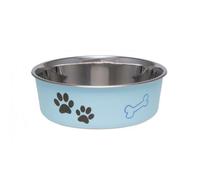 Loving Pets Stainless Steel Bella Dog Bowl Non-Slip Dishwasher Safe & Bacteria Resistant Metallic Pet Dish - Murano Blue - Medium (796 ml)
