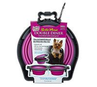 Loving Pets Bella Roma Double Diner Collapsible Dog Bowls - Silicone Dog Bowls, Foldable Bowl, Puppy Essentials & Hiking Pet Supplies Great for Home & Travel (Pink, Small)