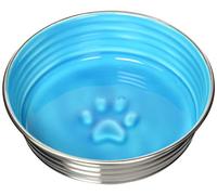 Loving Pets Le Bol Glazed Stainless Steel Dog Bowl, Siene Blue, M (850ml) | Ceramic-Like Interior, Non-Slip Rubber Base, Easy to Clean, Skid & Spill Preventing, For Dogs & Cats