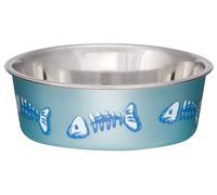 Loving Pets Stainless Steel Bella Non-Slip Dishwasher Safe & Bacteria Resistant Metallic Pet Dish - Blue Fish Skeleton - X-Small (284 ml)