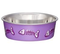 Loving Pets Stainless Steel Bella Non-Slip Dishwasher Safe & Bacteria Resistant Metallic Pet Dish - Purple Fish Skeleton - X-Small (284 ml)