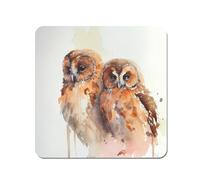 Loving Tawny Owls Watercolour Coasters - Set of 4 Warren Reed - Designer Brown One Size