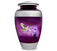 Purple Cremation Urn for Adult Human Ashes | Large Handcrafted Funeral Memorial | Hummingbird Funeral Decorative Cremation Urn for Women and Men