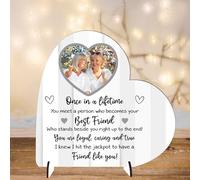 Loving Unique Personalised Best Friend Freestanding Photo Plaque - Friendship Plaque for Besties, For Birthdays or Thank You Gifts (Grey Striped, MDF Wood - Medium - 135mm x 130mm)