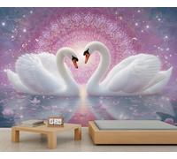 Loving White Swan Wallpaper Pink Floral Romantic Lakeside Animals Wallpaper for Living Room Mandala Wall Murals for Bedroom Decor Mural Kids Room 100 X 70 cm