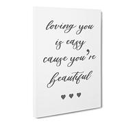 Loving You Is Easy Typography Quote Canvas Print | Gallery Wrapped 30mm Frame Wall Art | 30x20 inches | Ready to Hang | Modern Typography Picture | Living Room Bedroom Lounge Office