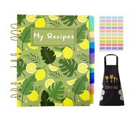 LOVINGIFT 200pages Blank Recipe Notebook to Write in Your Own Recipes,My Favorite Family Recipes,Full Page 3 Metal Rings Hardcover Personal Recipe Organiser With A Perfect Apron Free,With 8 Dividers