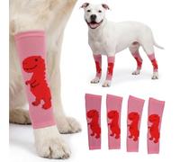 LovinPet 4-Pack Anti-Lick Leg Sleeves, Elbow Pads & Joint Protectors for Dogs, Breathable Washable Wraps for Front/Back Legs, Callus Brace, Paw Covers to Stop Licking & Guard Elbows, Pink Red