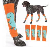 LovinPet 4-Pack Anti-Lick Leg Sleeves, Elbow Pads & Joint Protectors for Dogs, Breathable Washable Wraps for Front/Back Legs, Callus Brace, Paw Covers to Stop Licking & Guard Elbows, Orange Green