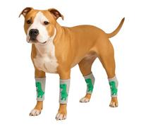 LovinPet 4-Pack Dog Knee Sleeves, Dinosaur-Style Leg Warmers for Medium & Large Dogs, 4-Way Stretch, Anti-Lick Coverage, Warm & Comfy Fit, One Size,Grey Green