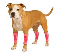 LovinPet 4-Pack Dog Knee Sleeves, Dinosaur-Style Leg Warmers for Medium & Large Dogs, 4-Way Stretch, Anti-Lick Coverage, Warm & Comfy Fit, One Size,Pink Red