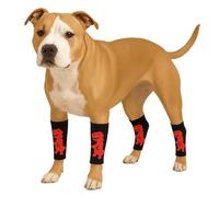 LovinPet 4-Pack Dog Knee Sleeves, Dinosaur-Style Leg Warmers for Medium & Large Dogs, 4-Way Stretch, Anti-Lick Coverage, Warm & Comfy Fit, One Size,Black Red