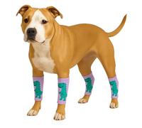 LovinPet 4-Pack Dog Knee Sleeves, Dinosaur-Style Leg Warmers for Medium & Large Dogs, 4-Way Stretch, Anti-Lick Coverage, Warm & Comfy Fit, One Size,Purple Green