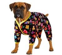 LovinPet Clothes For Labrador Pyjama - Angst beruhigendes Shirt, Anti-Lecken Hunde-Pyjama, leichter Stoff, Vintage Happy 2 gesteppter Multi-Print, großer Hunde-Pyjama, alle Jahreszeiten, gelb, 3XL