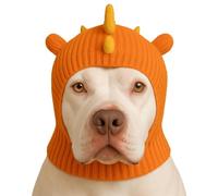 LovinPet Dinosaur Dog Hat Snood for Medium & Large Dogs, Dino Costume Ear & Neck Warmer, Soft 4-Way Stretch Knit, Adjustable Fit, One Size,Orange