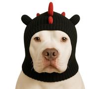 LovinPet Dinosaur Dog Hat Snood for Medium & Large Dogs, Dino Costume Ear & Neck Warmer, Soft 4-Way Stretch Knit, Adjustable Fit, One Size,Black