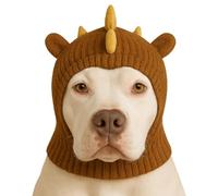 LovinPet Dinosaur Dog Hat Snood for Medium & Large Dogs, Dino Costume Ear & Neck Warmer, Soft 4-Way Stretch Knit, Adjustable Fit, One Size,Brown