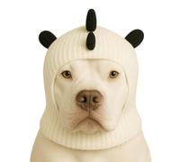LovinPet Dinosaur Dog Hat Snood for Medium & Large Dogs, Dino Costume Ear & Neck Warmer, Soft 4-Way Stretch Knit, Adjustable Fit, One Size,White