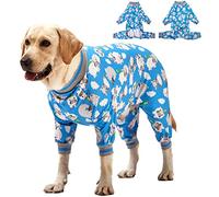 LovinPet Dog Onesie - Cozy Dog Pajamas, Slim Fit, Lightweight Pullover, Full Coverage, Happy Hippo Blue Print, Large