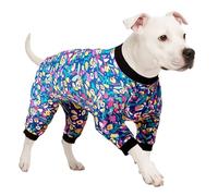 LovinPet Dog Pajamas Apparel for Giant Dogs, Pitbull Clothes, Stretch Knit, Hawaiian Flowers Print, Big Dogs Pullover Onesie, Pajamas for Pitbulls, Pitbull Onesie, Full Coverage Big Dog Pjs, XL