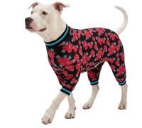 LovinPet Dog Pajamas Apparel for Medium Dogs - Large Dog Jammies, Floral Navy & Ruby Print, Pitbull Clothes, Lightweight Pullover Pet Pajamas, Pitbull Onesie, XL