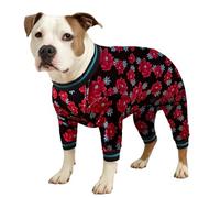 LovinPet Dog Pajamas for Medium & Large Dogs - Floral Navy & Ruby Print, Lightweight Pullover, Full Coverage, 3XL
