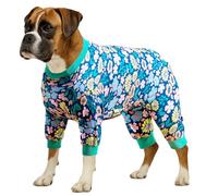 LovinPet Dog Pajamas Large Size Dog, Big Dog Clothes, Post Surgery Onesie, Lightweight Fabric Pitbull Pullover Pajamas, Puppy Pajama, Pitbull Clothes, Blue Green XXL