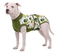 LovinPet Dog Recovery Suit, Soft Post-Surgery Bodysuit with Cotton Belly Panel, Four-Season Wear for Large Breeds, Vegetable Print, Dark Green, XL