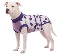 LovinPet Dog Recovery Suit, Soft Post-Surgery Bodysuit with Cotton Belly Panel, Four-Season Wear for Large Breeds, Vegetable Print, Purple, 3XL