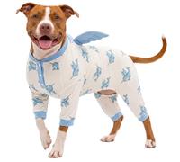 LovinPet Large Dog Pajamas, Four-Leg Dog Onesie with Detachable Wings for Large Breeds, Adjustable Neck Buttons, Soft All-Season, Cute Animal Print, Light Blue, 3XL