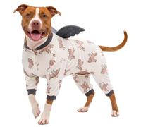 LovinPet Large Dog Pajamas, Four-Leg Dog Onesie with Detachable Wings for Large Breeds, Adjustable Neck Buttons, Soft All-Season, Cute Animal Print, Grey, XXL