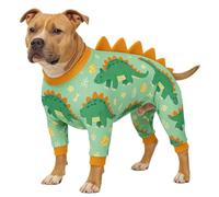 LovinPet Large Dog Pajamas, Four-Leg Stretch Onesie Bodysuit, Lightweight UV-Shielding Pajamas, Anti-Lick Calming Recovery Suit for Surgery, Pull-On for Medium and Large Breeds,Green Orange,M