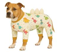 LovinPet Large Dog Pajamas, Four-Leg Stretch Onesie Bodysuit, Lightweight UV-Shielding Pajamas, Anti-Lick Calming Recovery Suit for Surgery, 3D Dino Egg Spikes, Easy on/Off, White, XXL