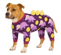 LovinPet Large Dog Pajamas, Four-Leg Stretch Onesie Bodysuit, Lightweight UV-Shielding Pajamas, Anti-Lick Calming Recovery Suit for Surgery, 3D Dino Egg Spikes, Easy on/Off, Purple,M